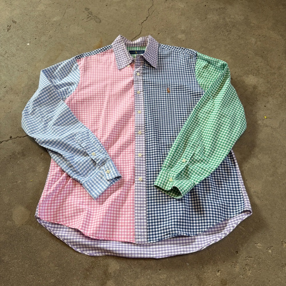 Ralph Lauren Button Down Men XL Multi Color Gingham Colorblock Flesh Pony Shirt